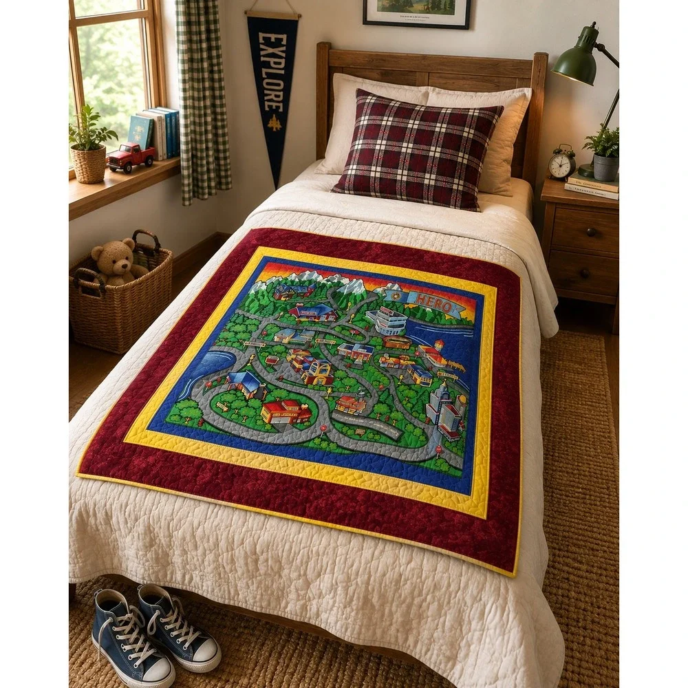 Hero‎ City 42x60 Kids Quilted Throw Blanket Road Map Play Mat Plaid Reverse